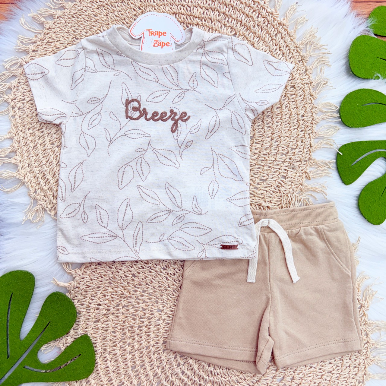 Conj. Camiseta Breeze e Bermuda em Moletinho - Areia e Marrom